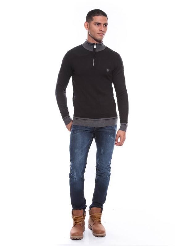PULL COL ZIP LISIAN - Noir