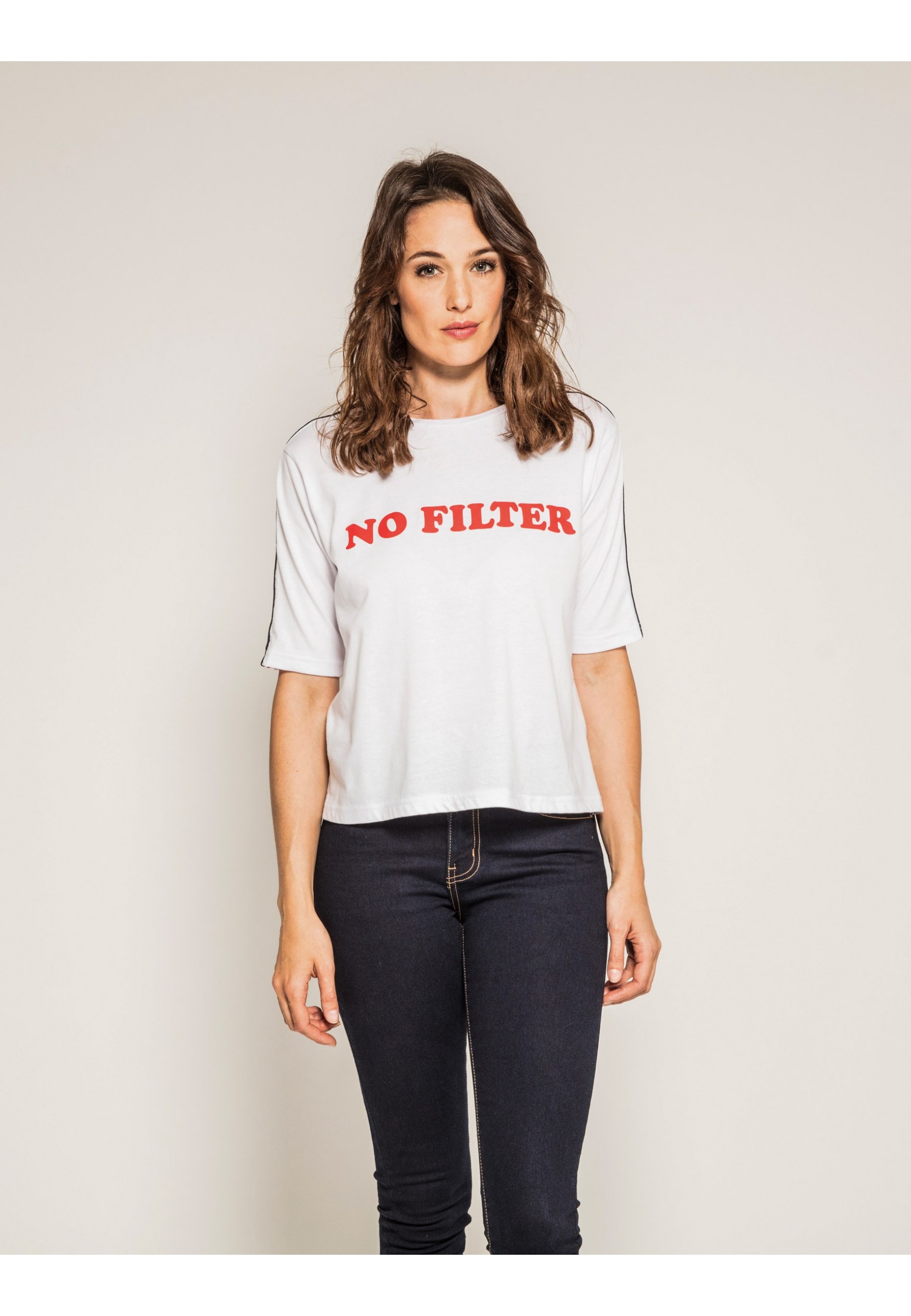 T-shirt col rond manches courtes message cropped FAUSTINE