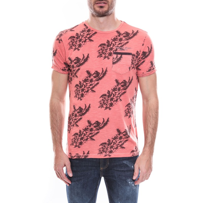T-shirt col rond manches courtes pur coton motif fleuri KJ MANOU