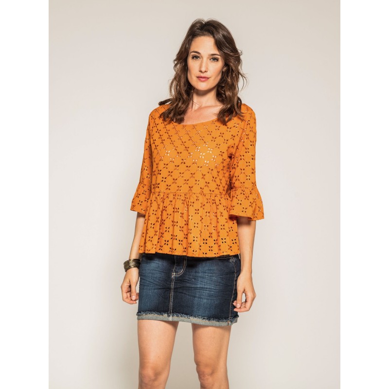 Blouse col rond broderies anglaises ONIADE