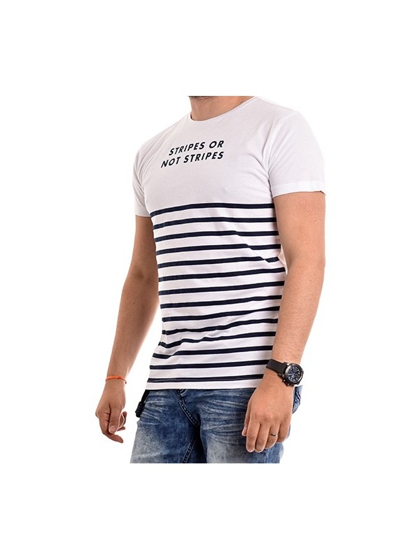 T-shirt col rond pur coton rayé message NORTINE