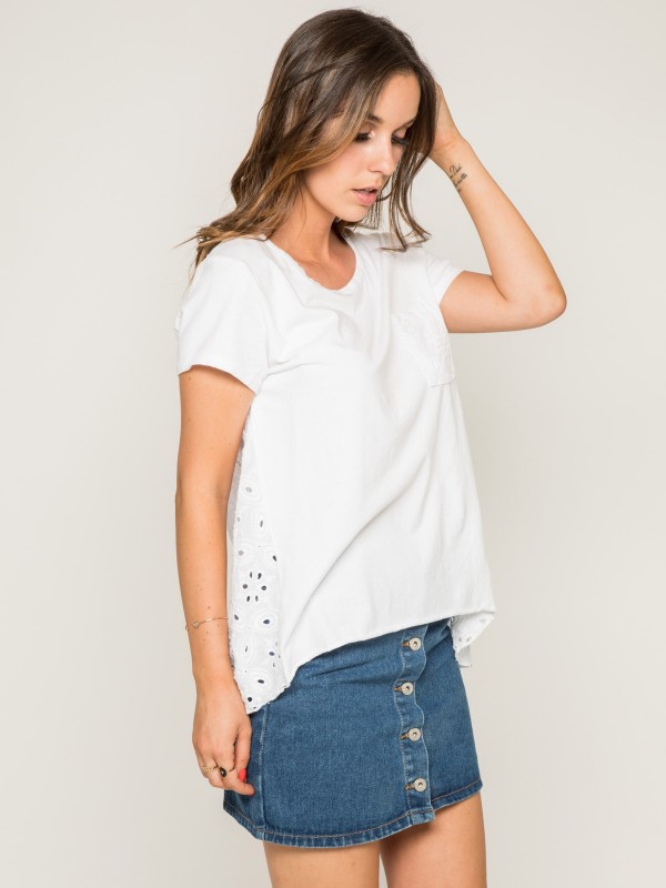 T-shirt col rond broderies...