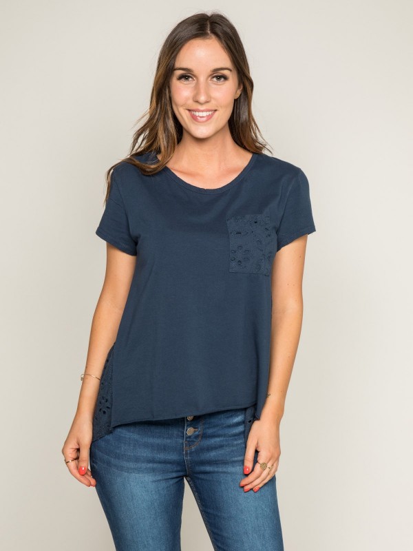 T-shirt col rond broderies...