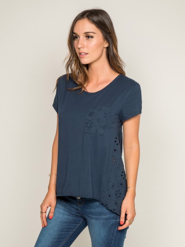 T-shirt col rond broderies...