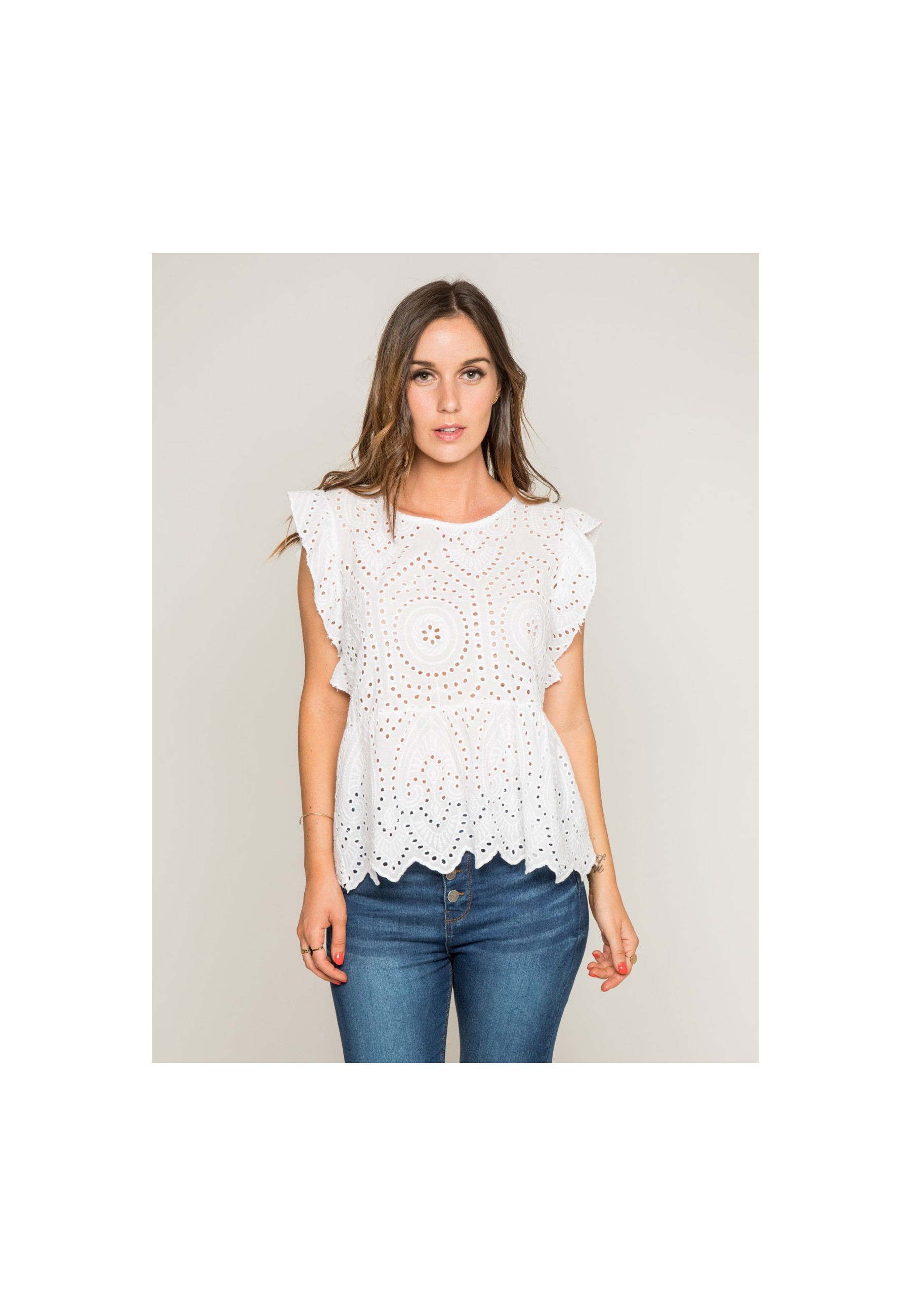 Top col rond broderies anglaises FOUE