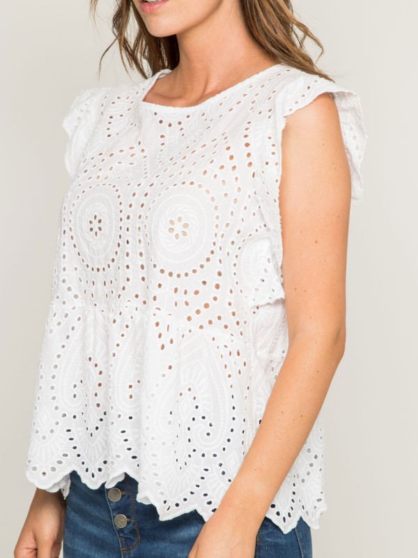 Top col rond broderies...