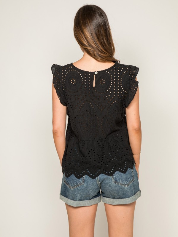 Top col rond broderies...