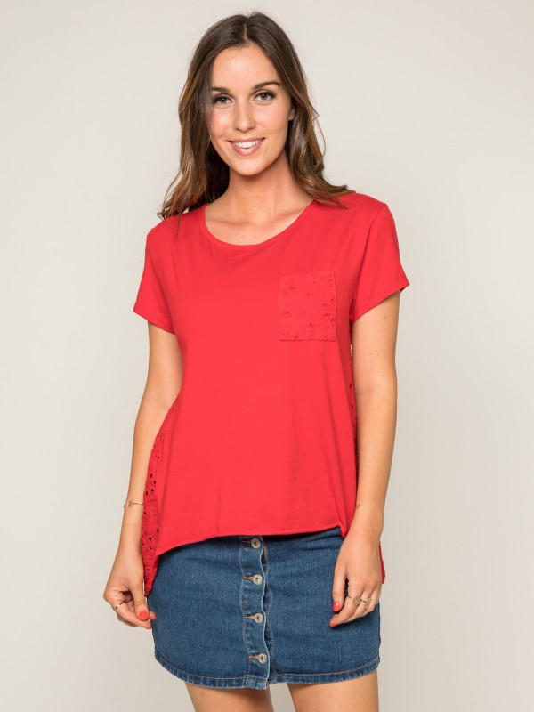 T-shirt col rond broderies...