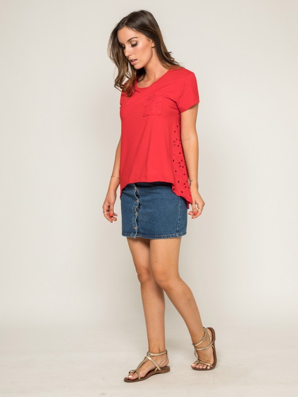 T-shirt col rond broderies...