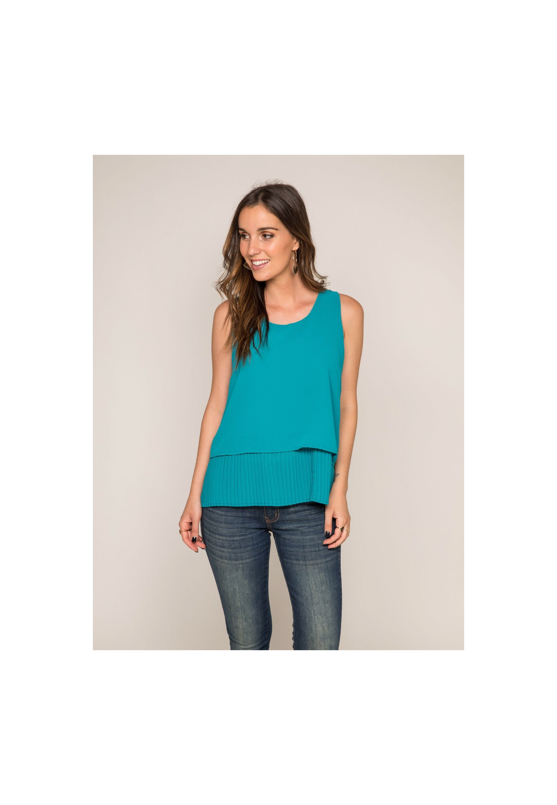 Top col rond tissu plissé FALBA