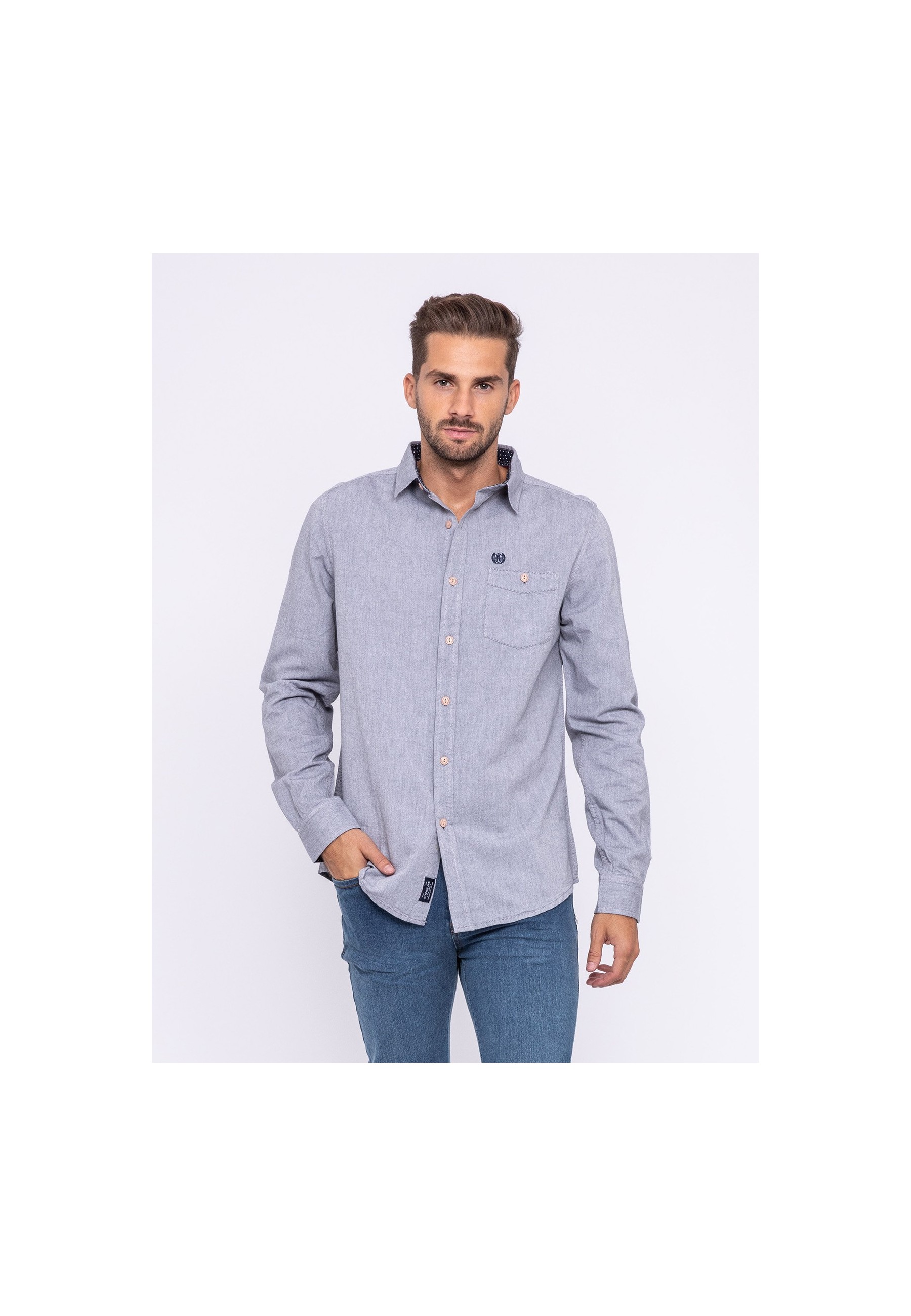Chemise Homme Manches Longues En Coton – Texture Plissée, Coupe Classique, Style Décontracté Travail Sport