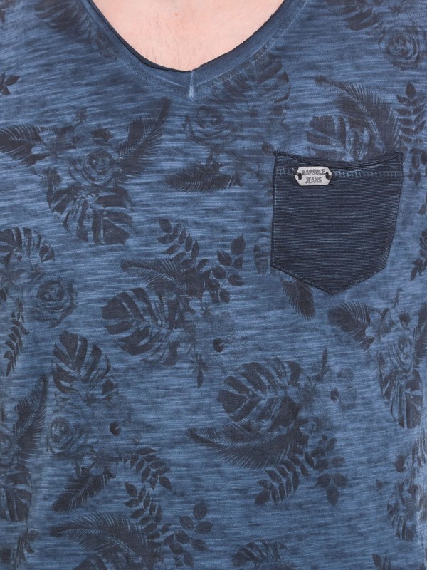 T-shirt col V manches longues pur coton motif floral KJ JANO
