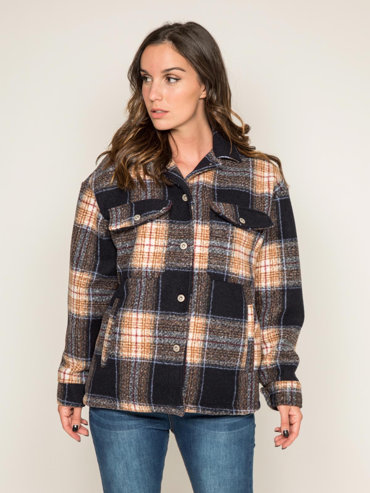 Manteau court carreaux URANI