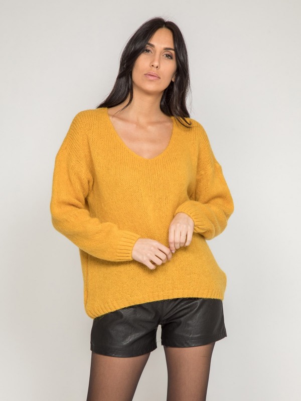 Pull col V KYO - Jaune...