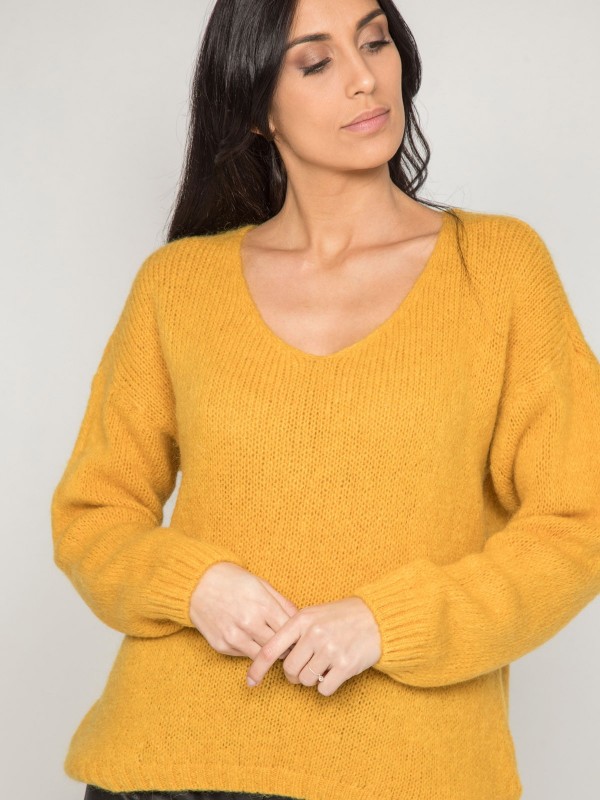 Pull col V KYO - Jaune...
