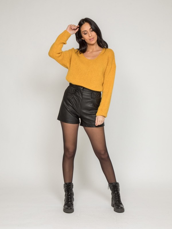 Pull col V KYO - Jaune...