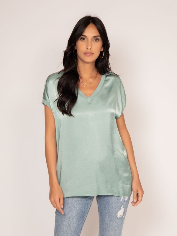 T-shirt col V satin FENTA -...