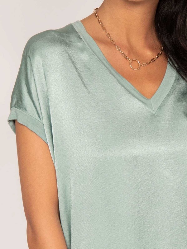 T-shirt col V satin FENTA -...