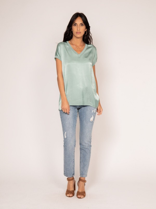 T-shirt col V satin FENTA -...