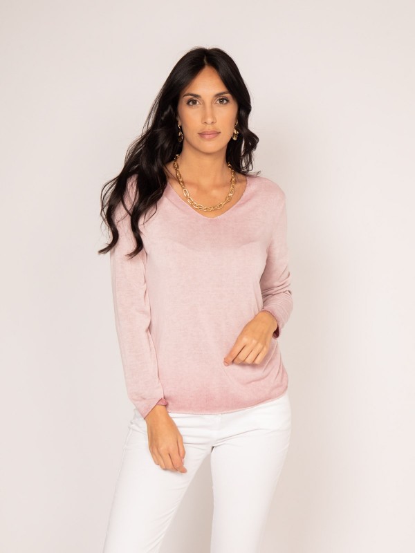 Pull fin col rond FREDO - Rose