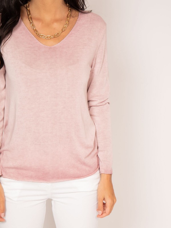 Pull fin col rond FREDO - Rose