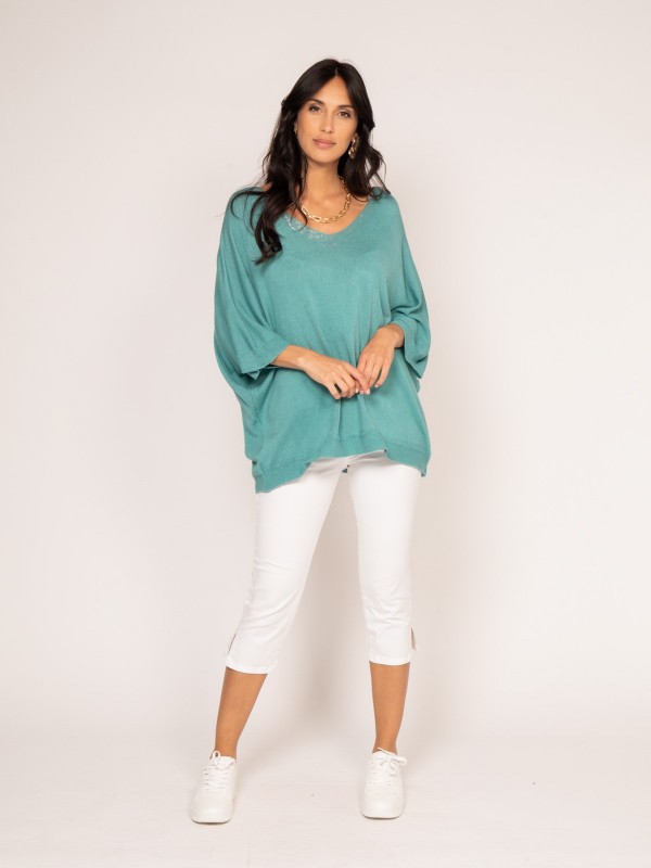 Pull fin KUSMI - Vert d'eau