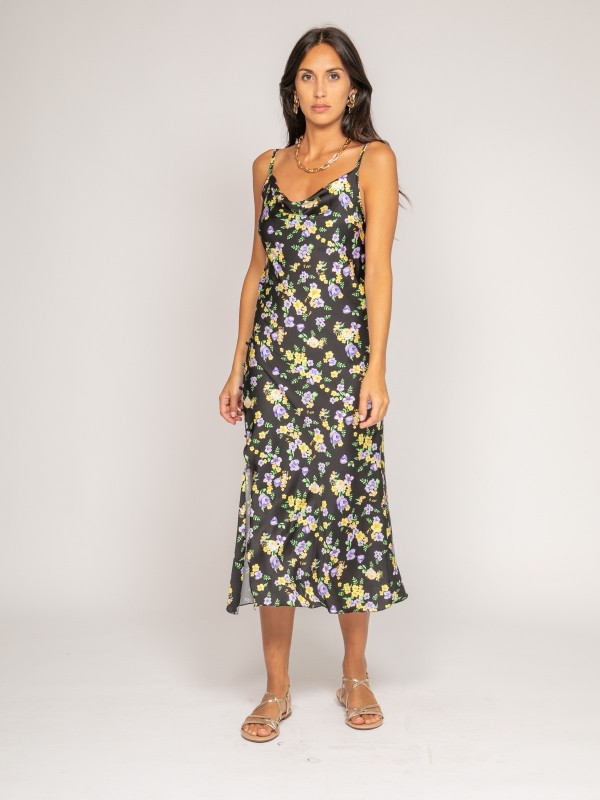 Robe midi motifs satin INZOU