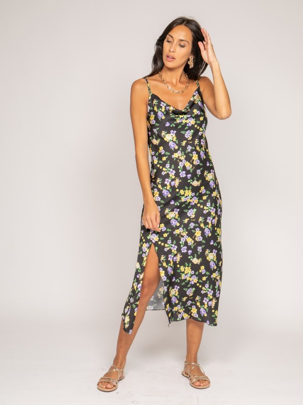 Robe midi motifs satin INZOU