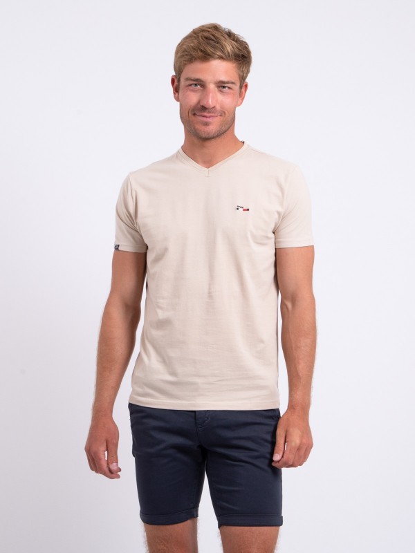 T-shirt col V pur coton...