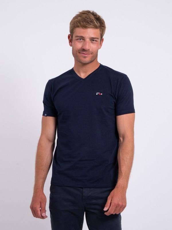 T-shirt col V pur coton...