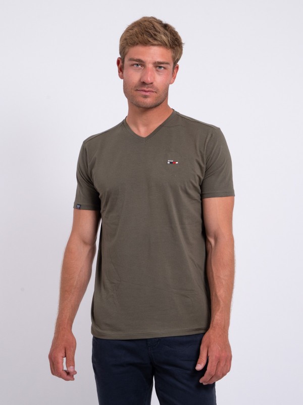 T-shirt col V pur coton...