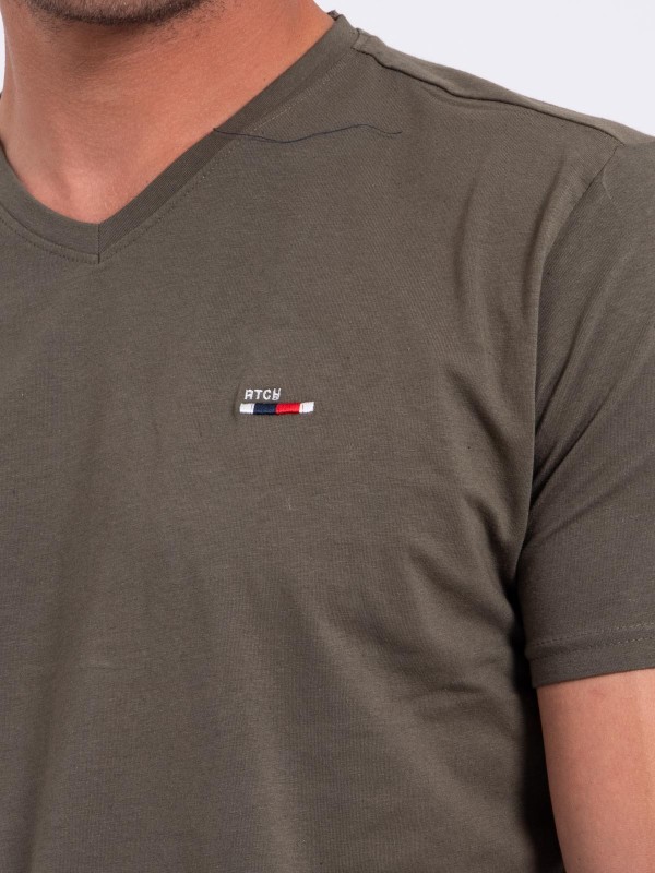 T-shirt col V pur coton...