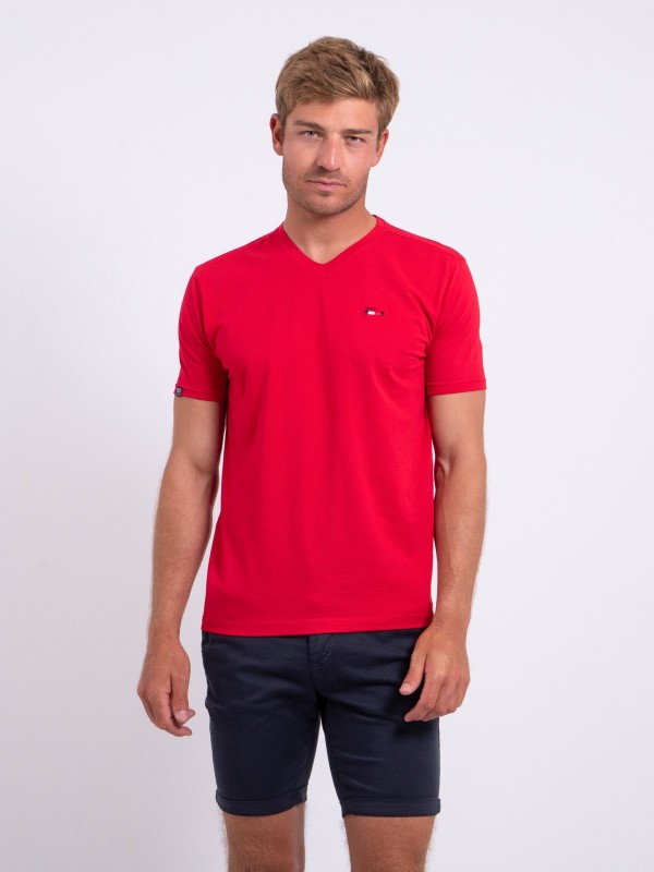 T-shirt col V pur coton...
