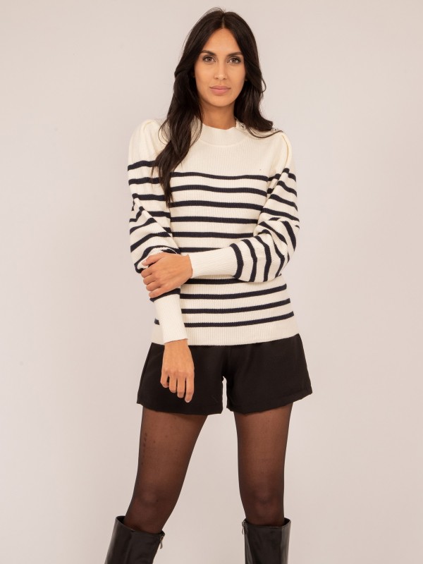 Pull rayures KERVIGNAC - Ecru