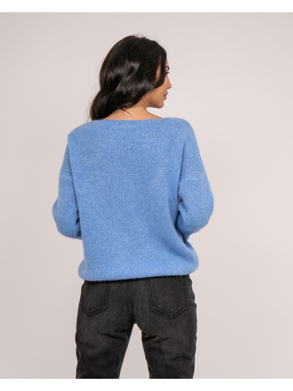 Pull col V KYO - Bleu ciel