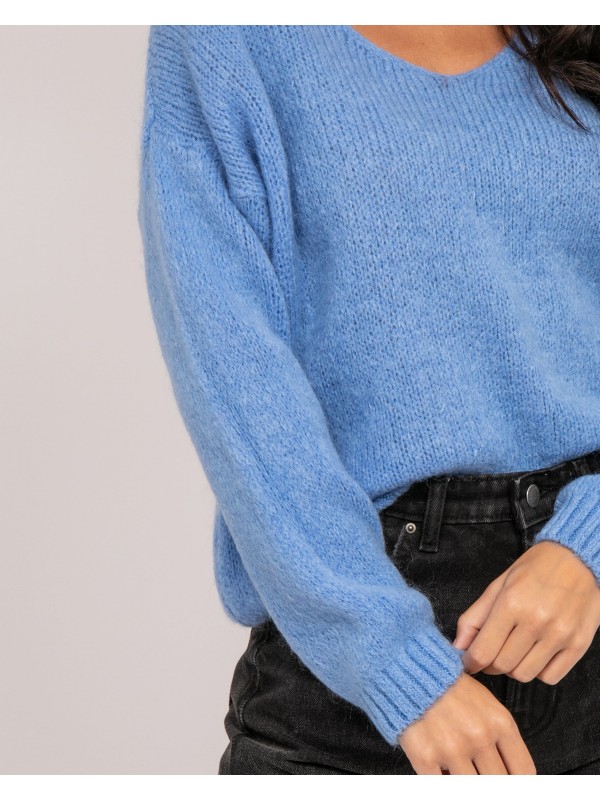 Pull col V KYO - Bleu ciel
