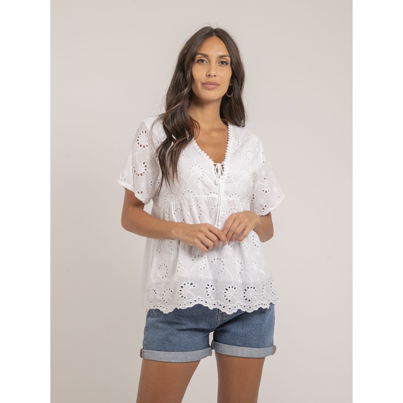 Blouse manches courtes broderies anglaises FEBO