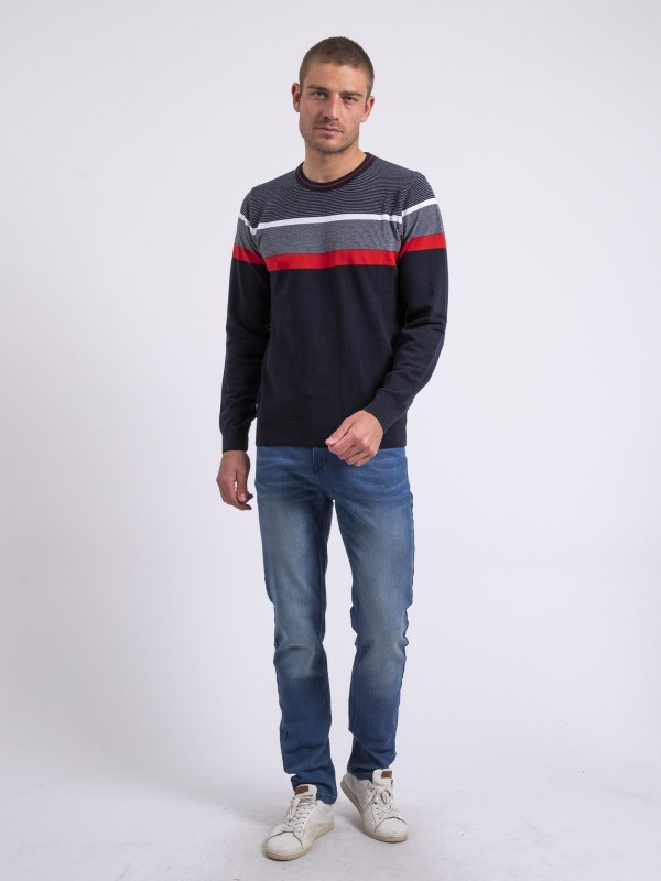 Pull fin col rond coton...