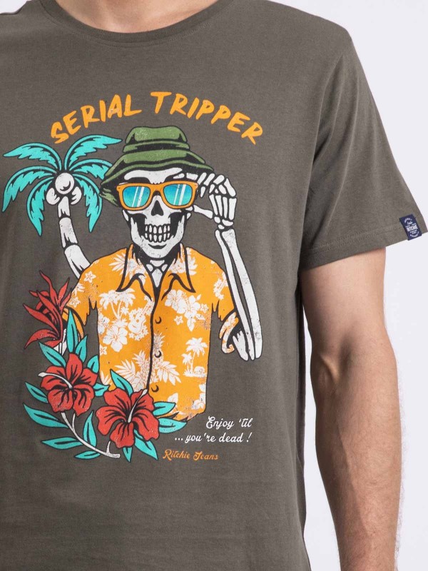 T-shirt col rond NULRIK - Kaki