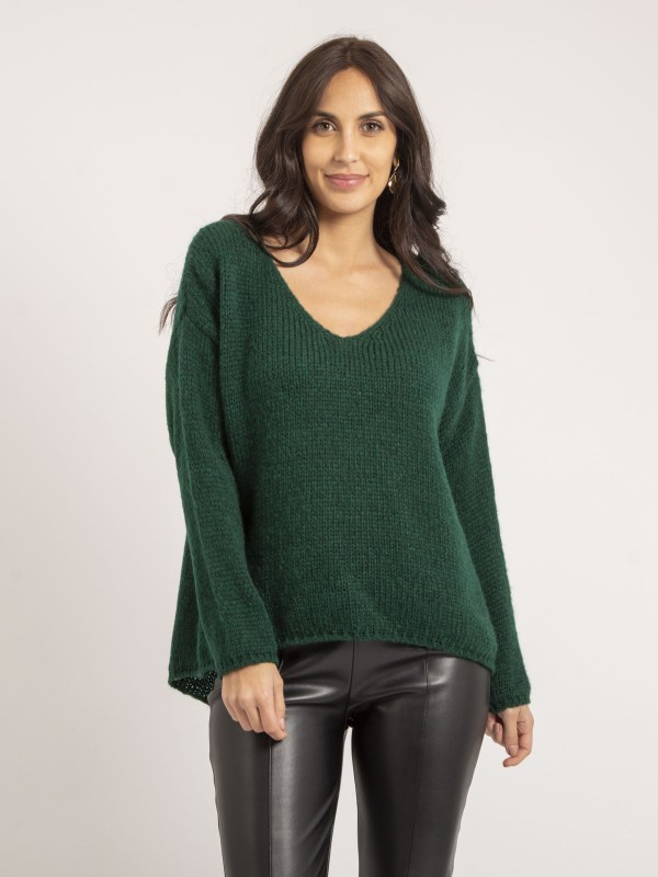 Pull col V KALANA - Vert foret