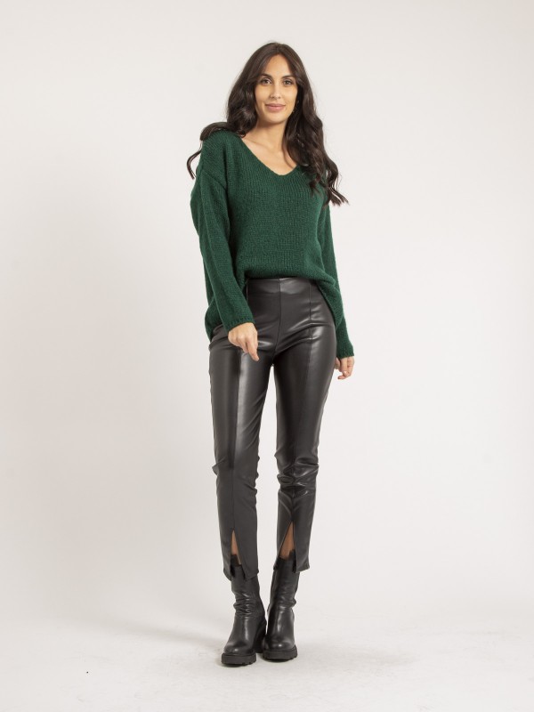 Pull col V KALANA - Vert foret