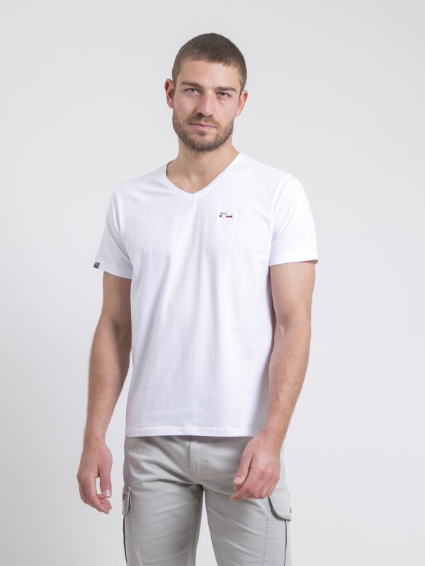 T-shirt col V pur coton...