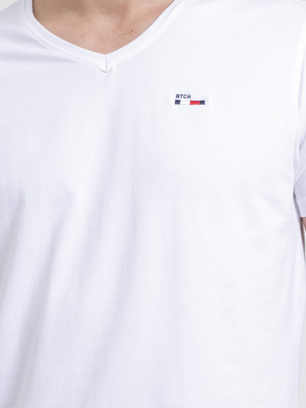 T-shirt col V pur coton...