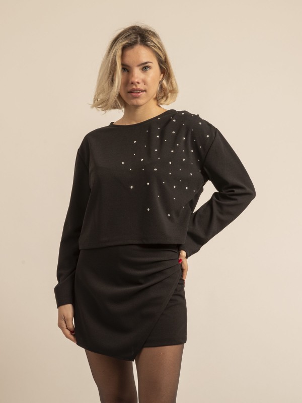 Top avec strass FABULIA - Noir