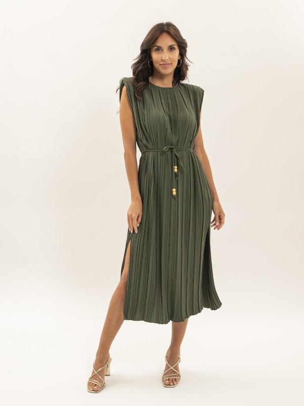 Robe midi plissée IROVE - Kaki