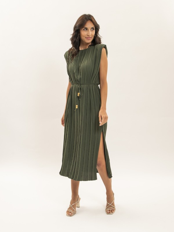 Robe midi plissée IROVE - Kaki