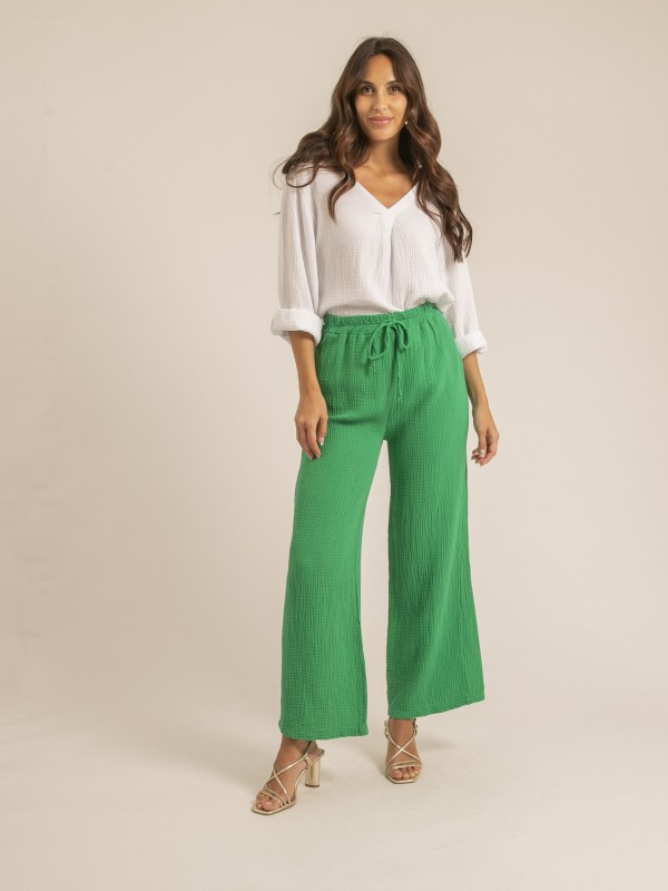 Pantalon fluide gaze de...