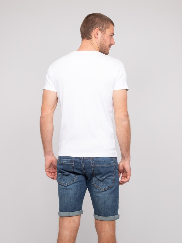 T shirt col V coton cottelé...