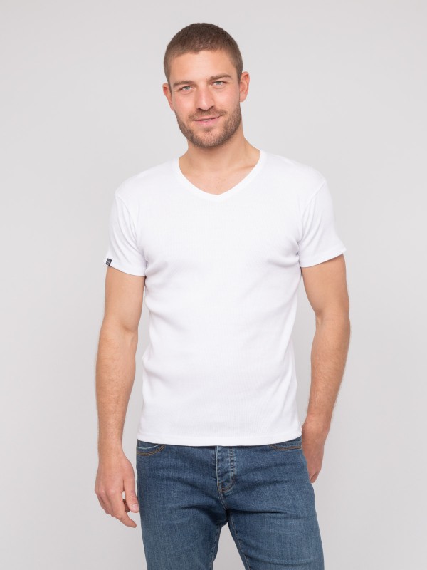T shirt col V coton cottelé...