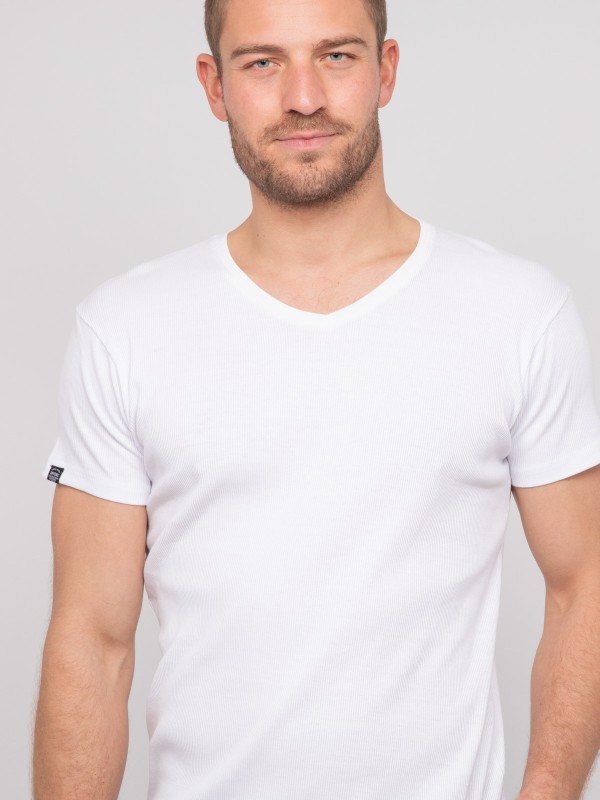 T shirt col V coton cottelé...